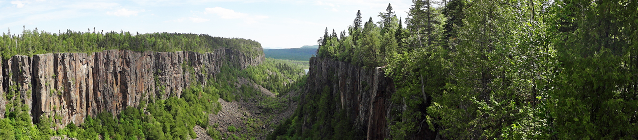 panorma of the gorge at Ouimet Canyon in Canada